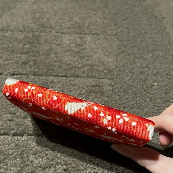 Small Memo Pad Book w/ Pencil Traditional Japanese Fabric Bunny & Sakura Flowers - Picture 3 of 10